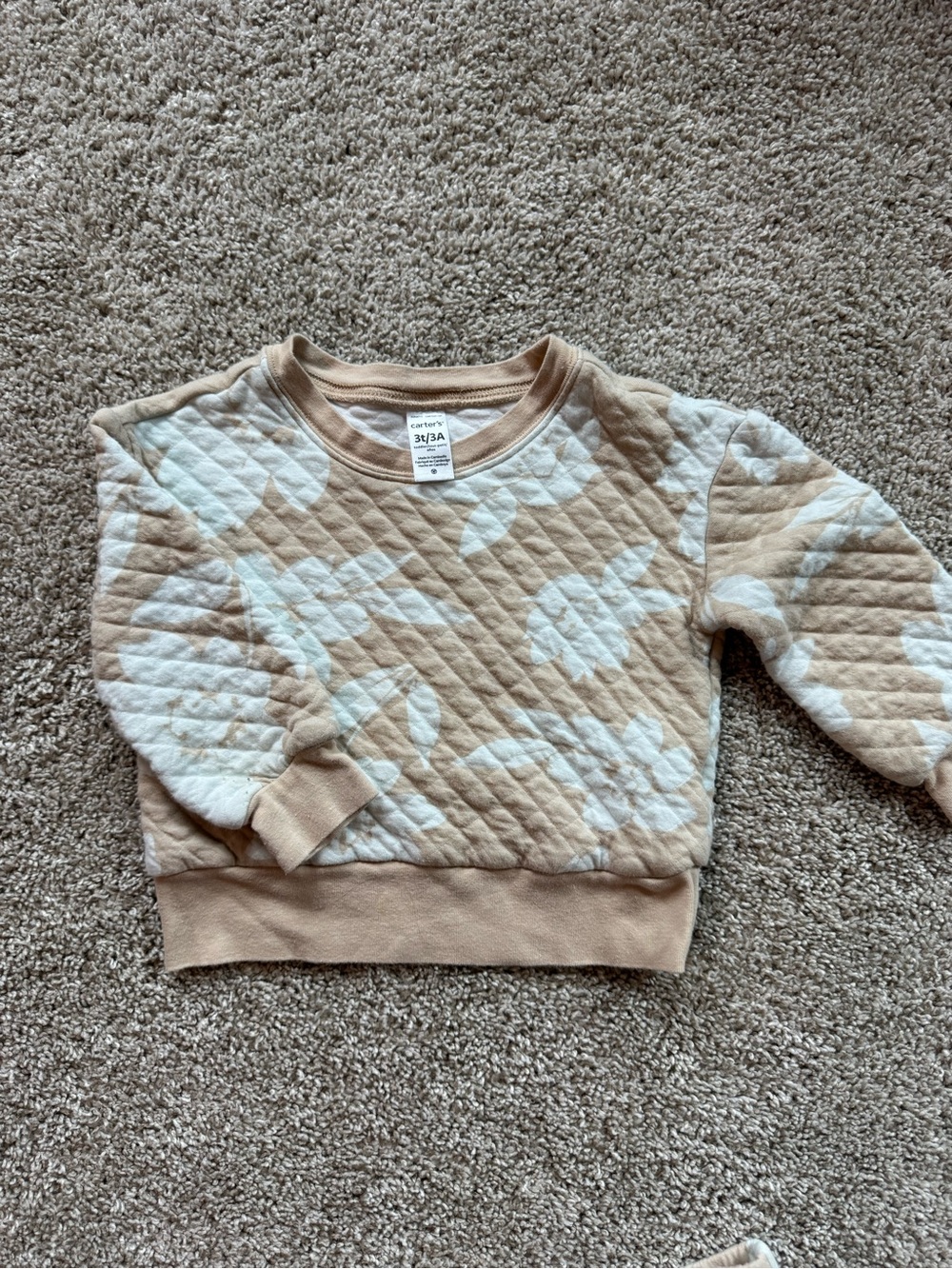 Carter’s Girls Quilted Floral Sweatshirt Shorts Set Size Outfit 3T Beige Blue - Picture 4 of 9
